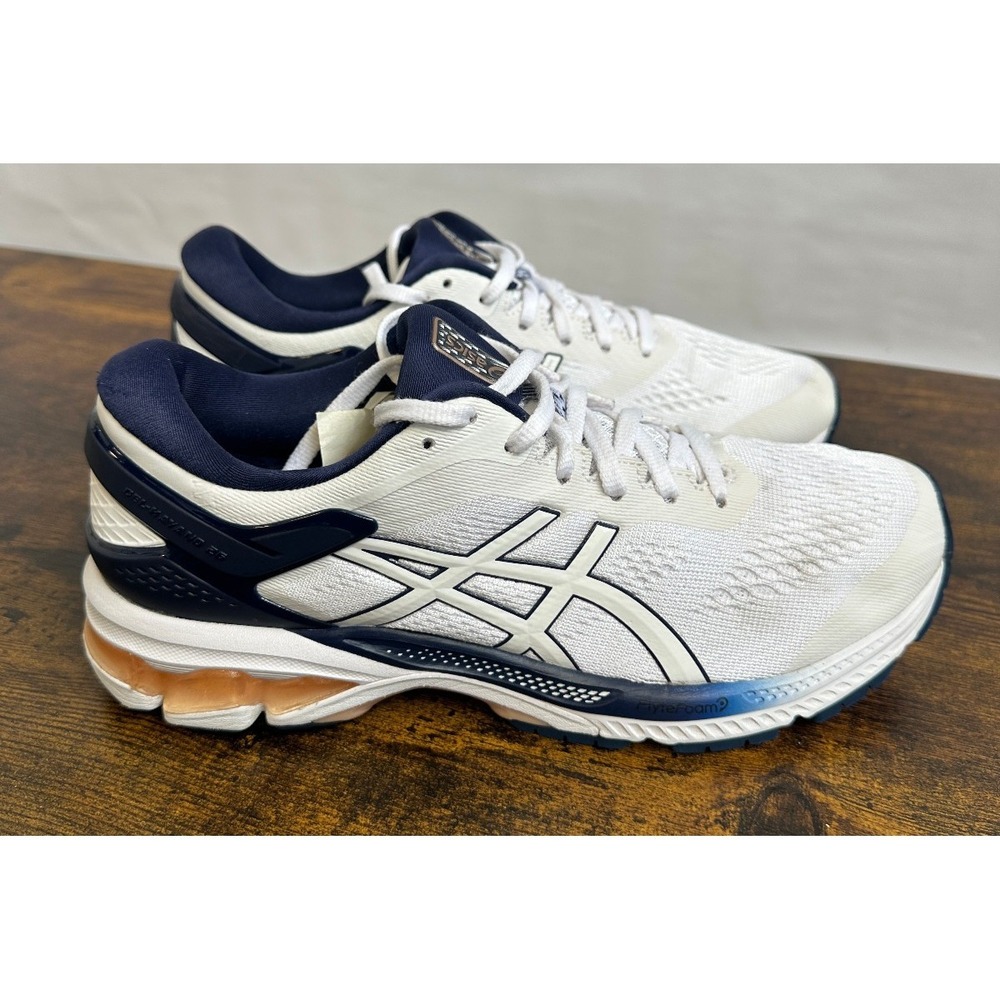 Asics Gel Kayano 26 Womens 9 Running Shoes White Navy Blue Sneaker *No Insoles* - Picture 9 of 15